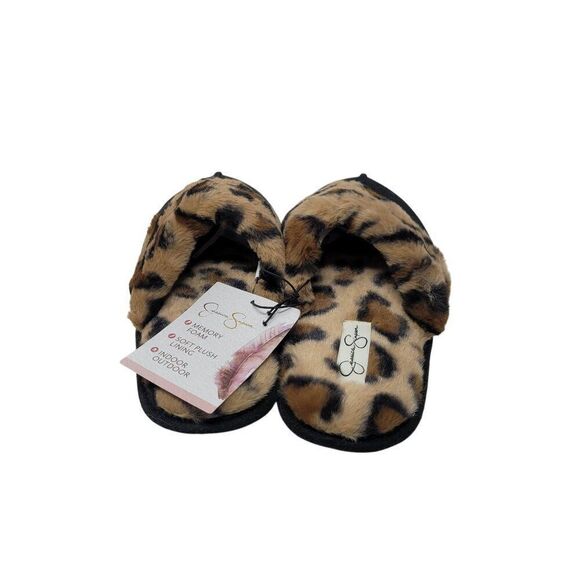 Jessica Simpson Leopard Print Memory Foam Slippers M (7-8) Womens Faux Fur - Picture 2 of 8